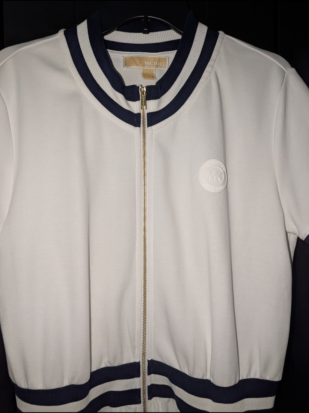 Michael Kors White Bomber Style Dress with Navy Trim